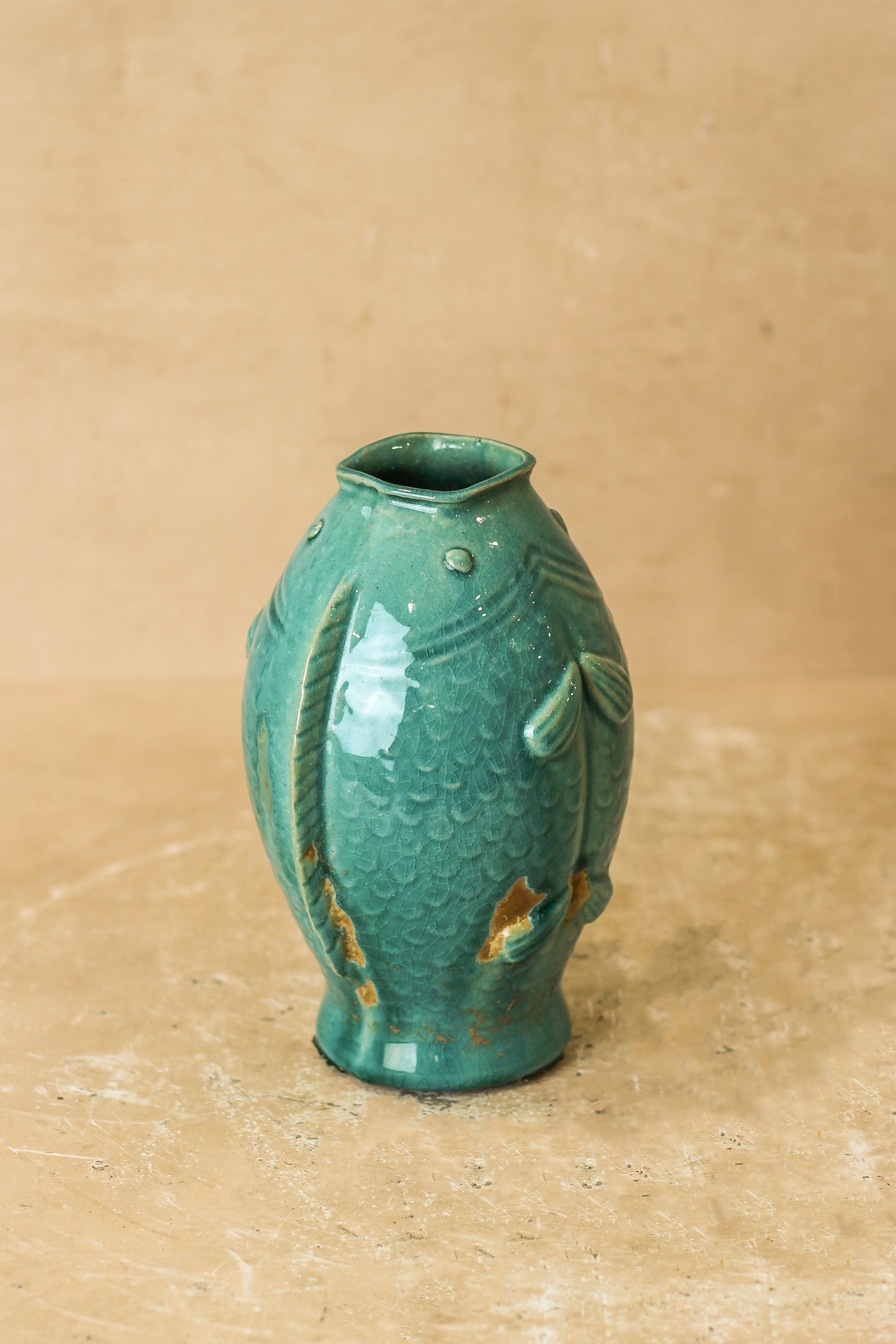 Vintage Turquoise Twin Fish Vase - No 1