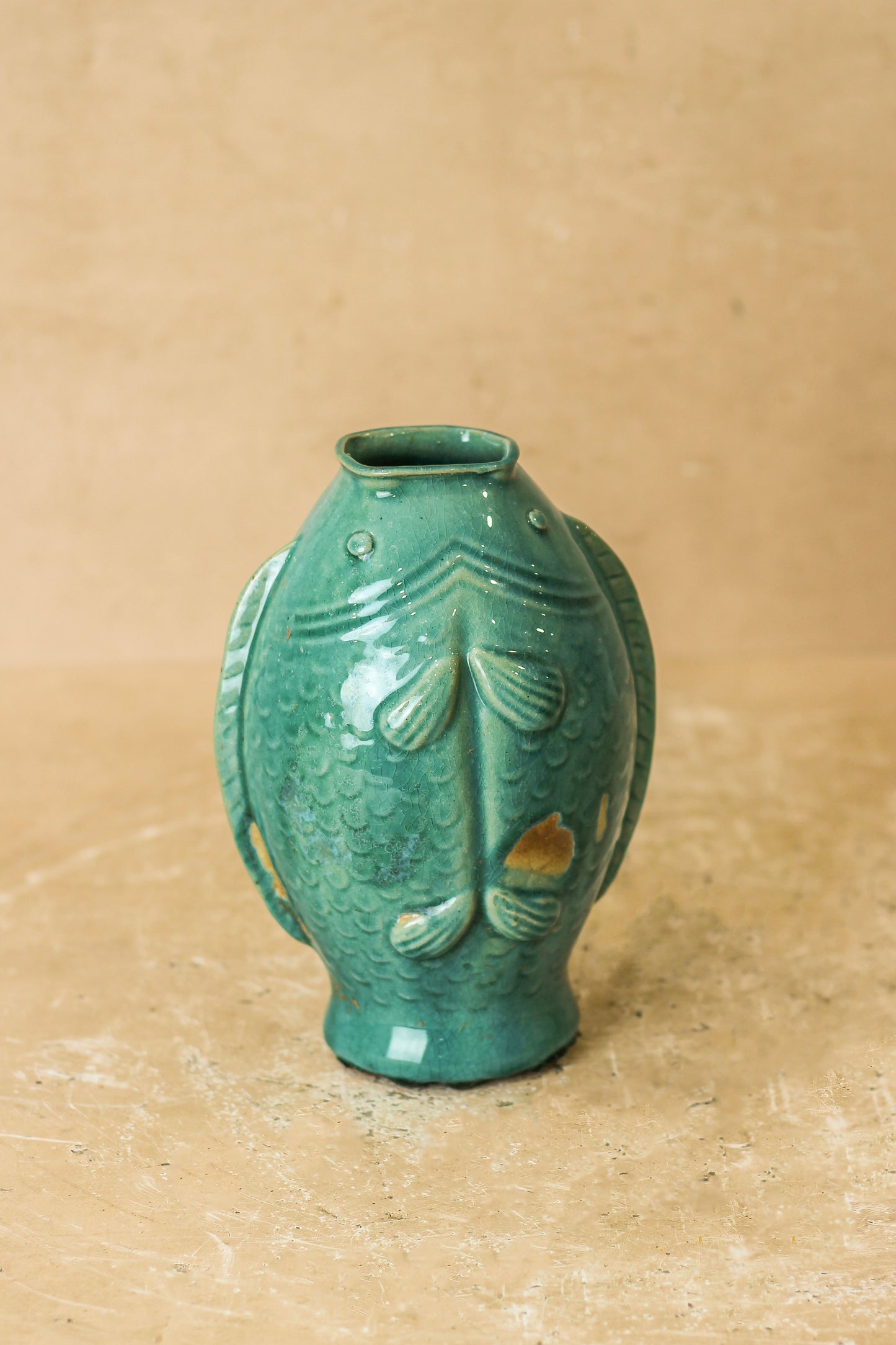 Vintage Turquoise Twin Fish Vase - No 1