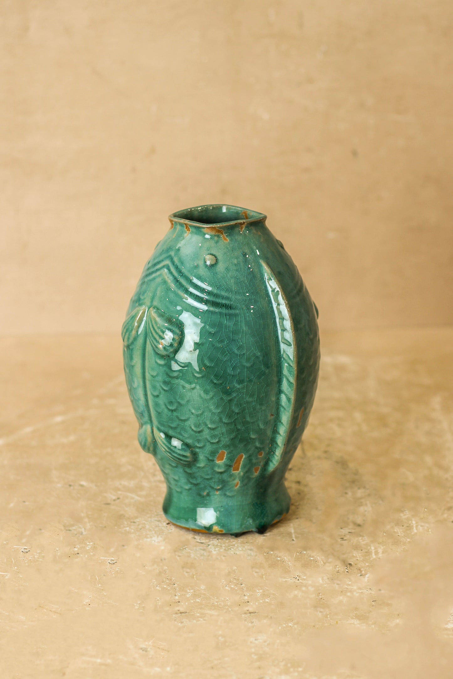 Vintage Turquoise Twin Fish Vase - No 2