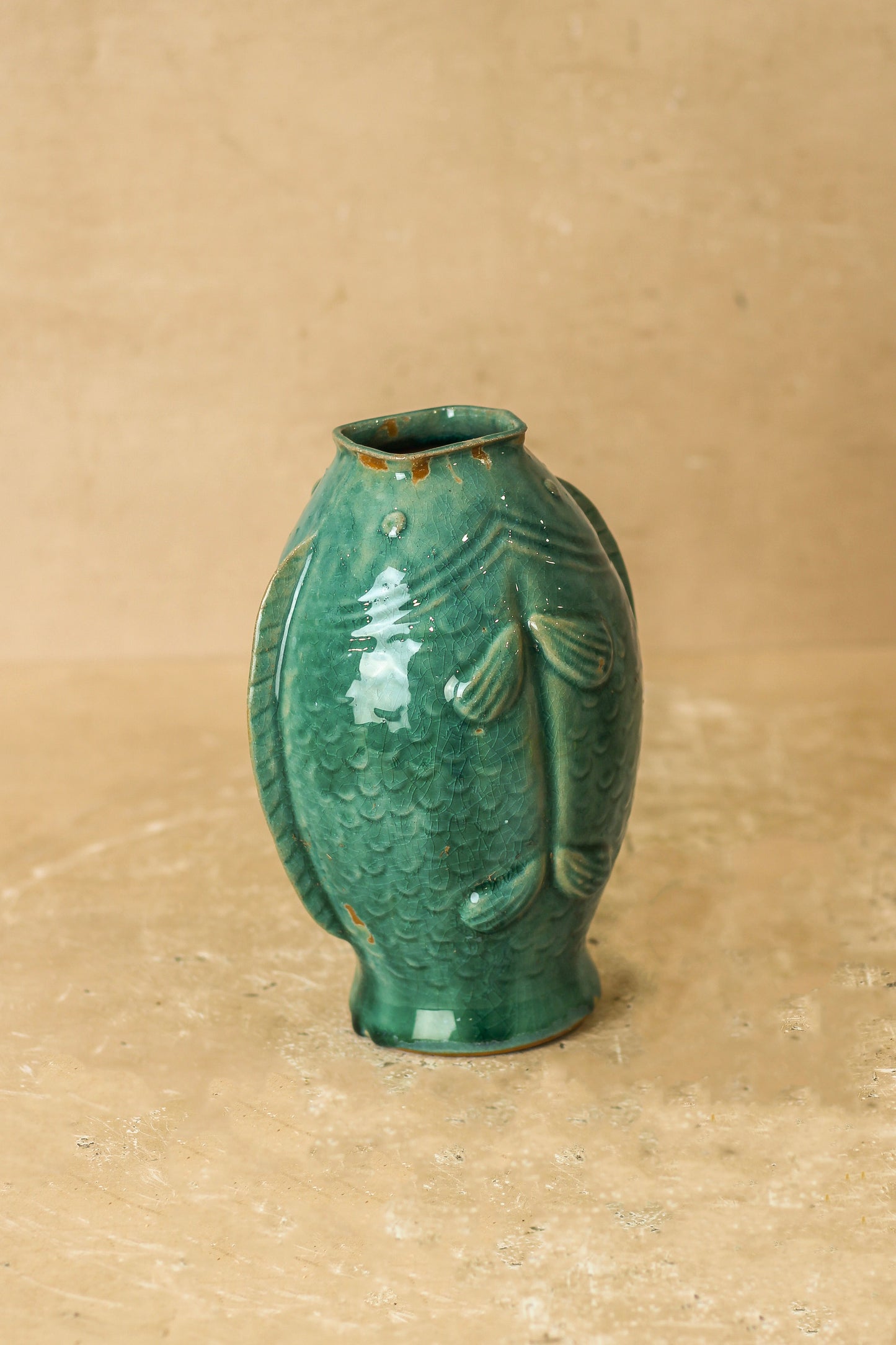 Vintage Turquoise Twin Fish Vase - No 2