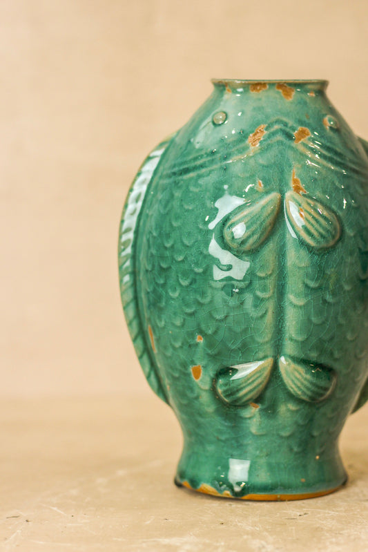 Vintage Turquoise Twin Fish Vase - No 2