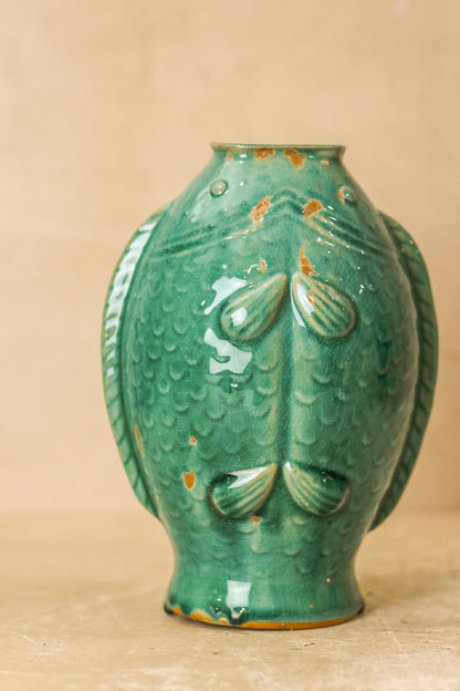 Vintage Turquoise Twin Fish Vase - No 2