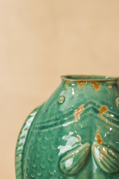 Vintage Turquoise Twin Fish Vase - No 2