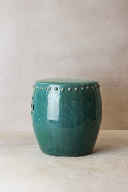 Vintage Emerald Green Ceramic Glazed Asian Garden Stool - No 1