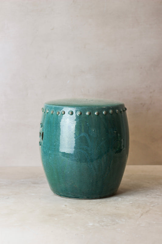 Vintage Emerald Green Ceramic Glazed Asian Garden Stool - No 1