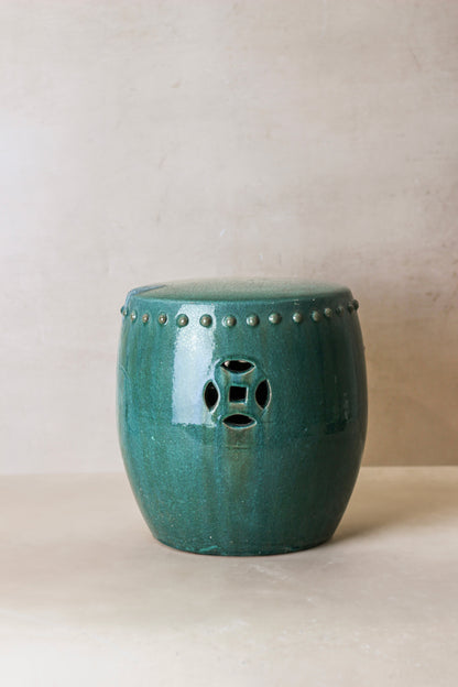 Vintage Emerald Green Ceramic Glazed Asian Garden Stool - No 1