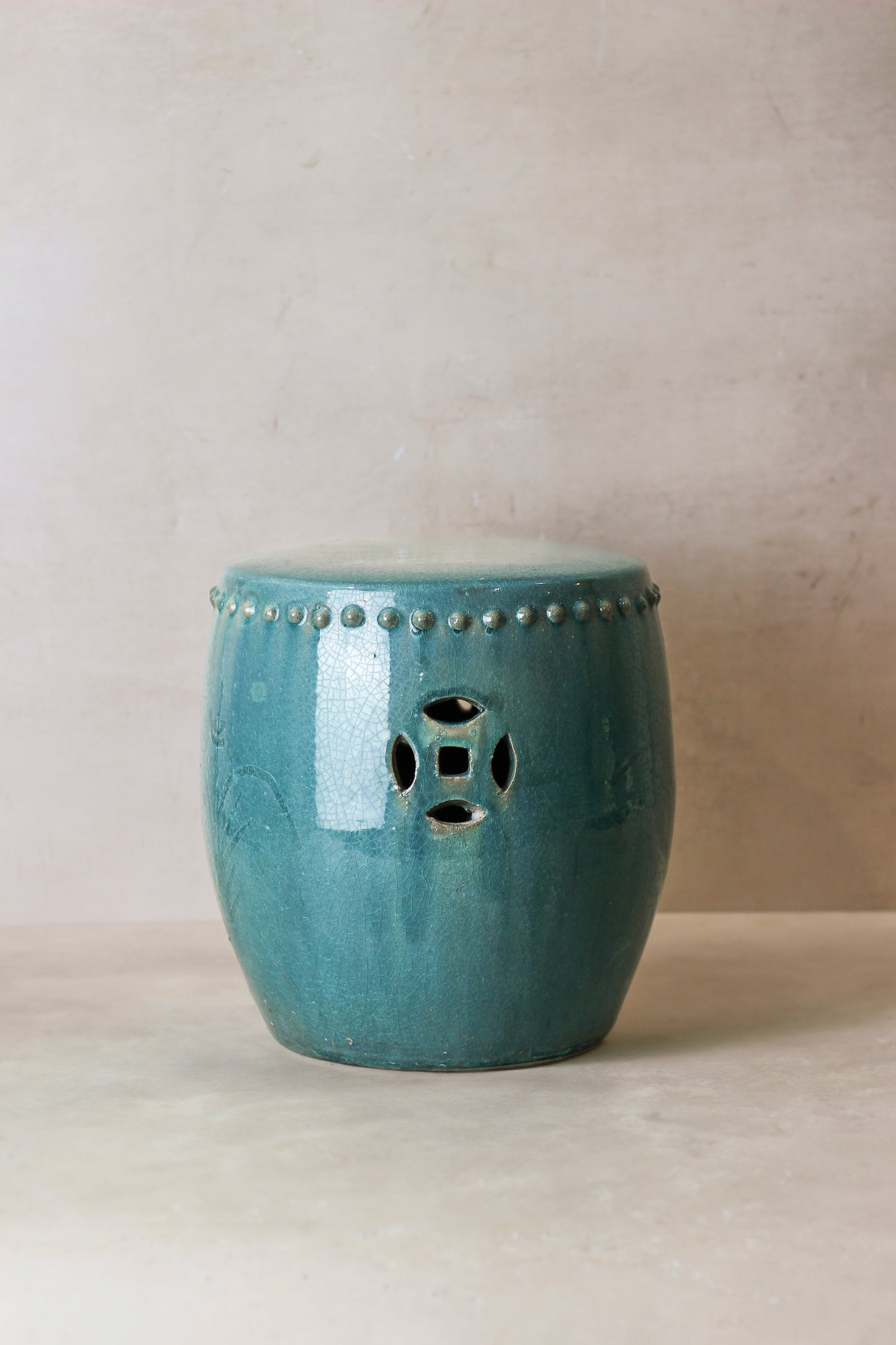 Vintage Emerald Green Ceramic Glazed Asian Garden Stool - No 4