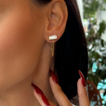 Cleo Luxe 18k Gold Plated Clear Jewel Chain Earrings