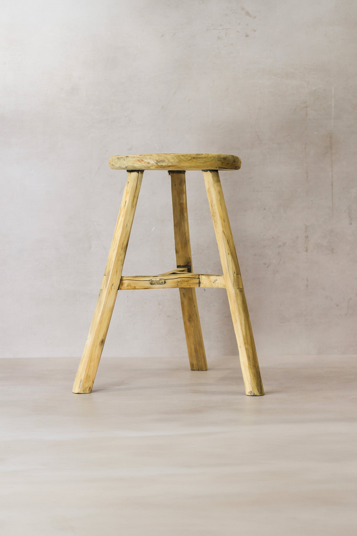 Vintage Rustic Elm Wood Stool - Round - No 50
