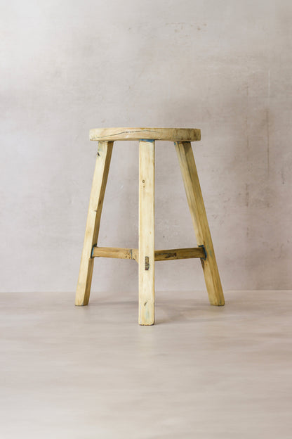 Vintage Rustic Elm Wood Stool - Round - No 51