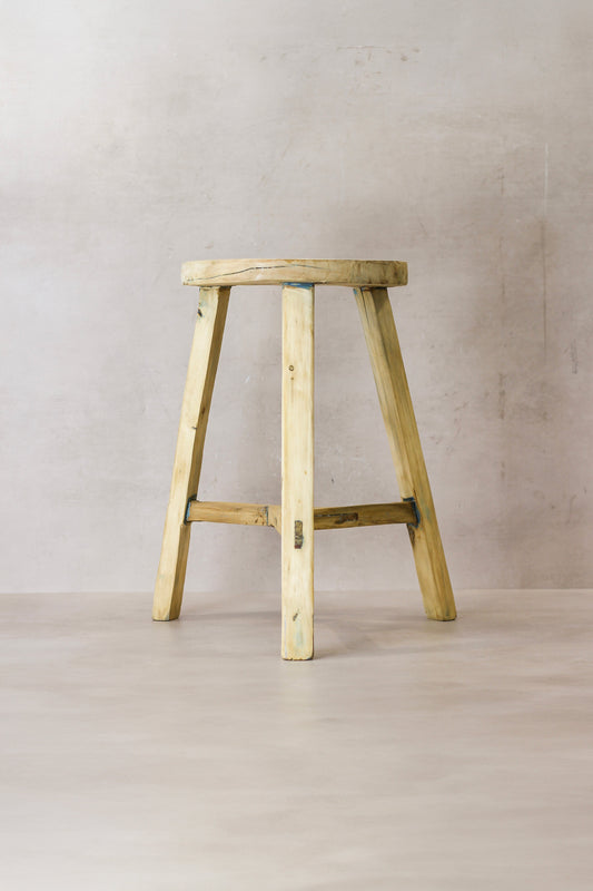 Vintage Rustic Elm Wood Stool - Round - No 51