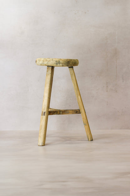 Vintage Rustic Elm Wood Stool - Round - No 52