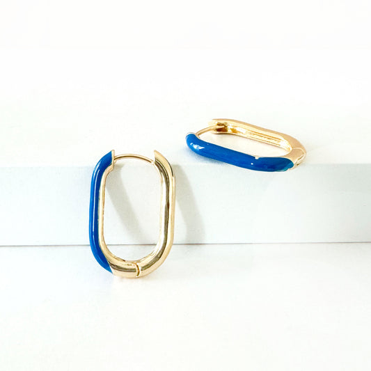 Harper Blue Oval Hoop Earrings