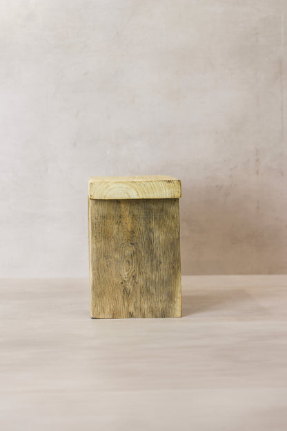 Vintage Rustic Square Elm Wood Stool - Small - No 5