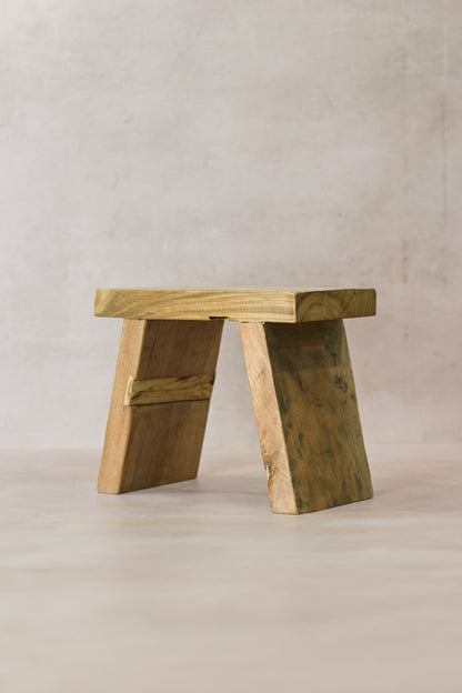 Vintage Rustic Square Elm Wood Stool - Small - No 8