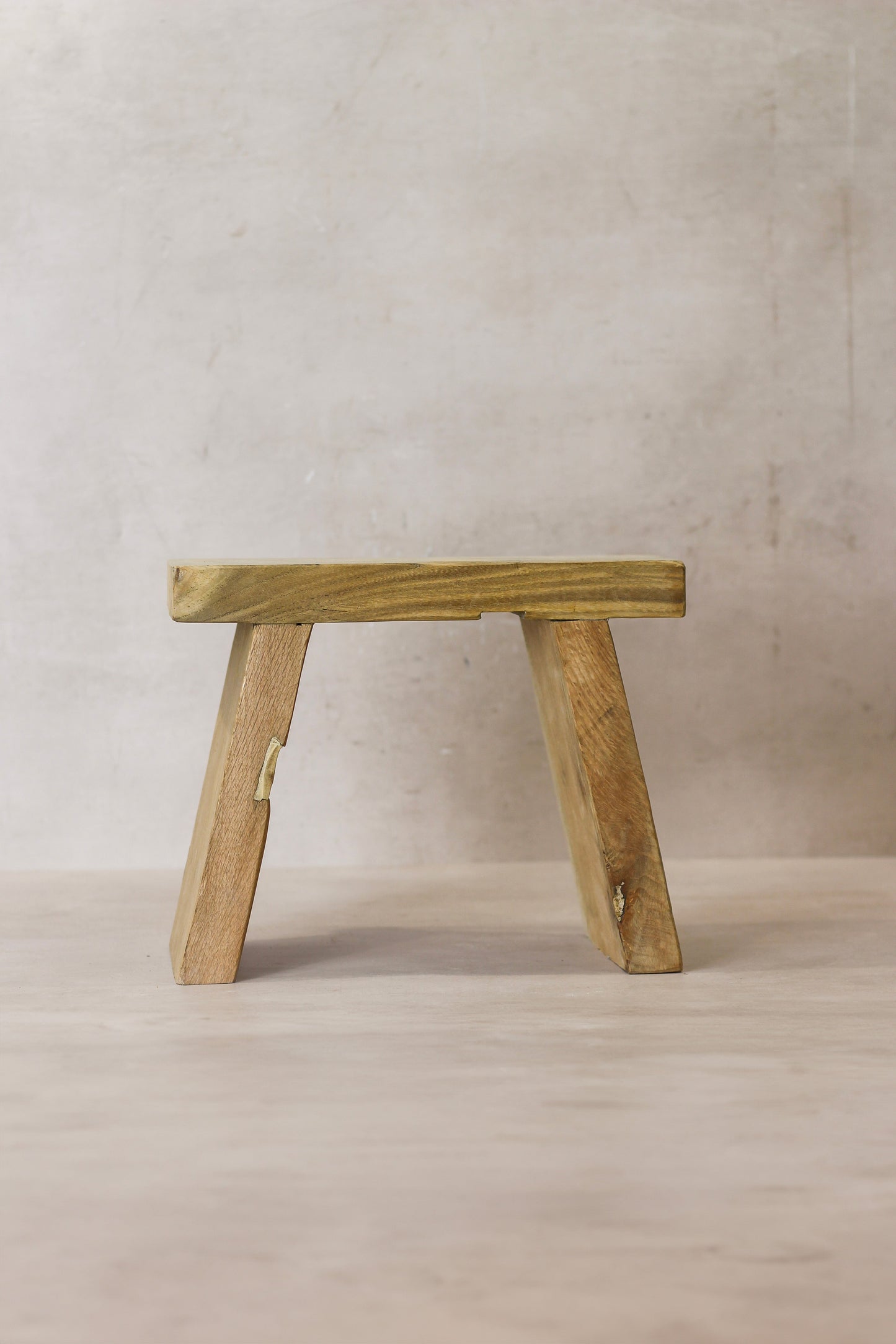 Vintage Rustic Square Elm Wood Stool - Small - No 8