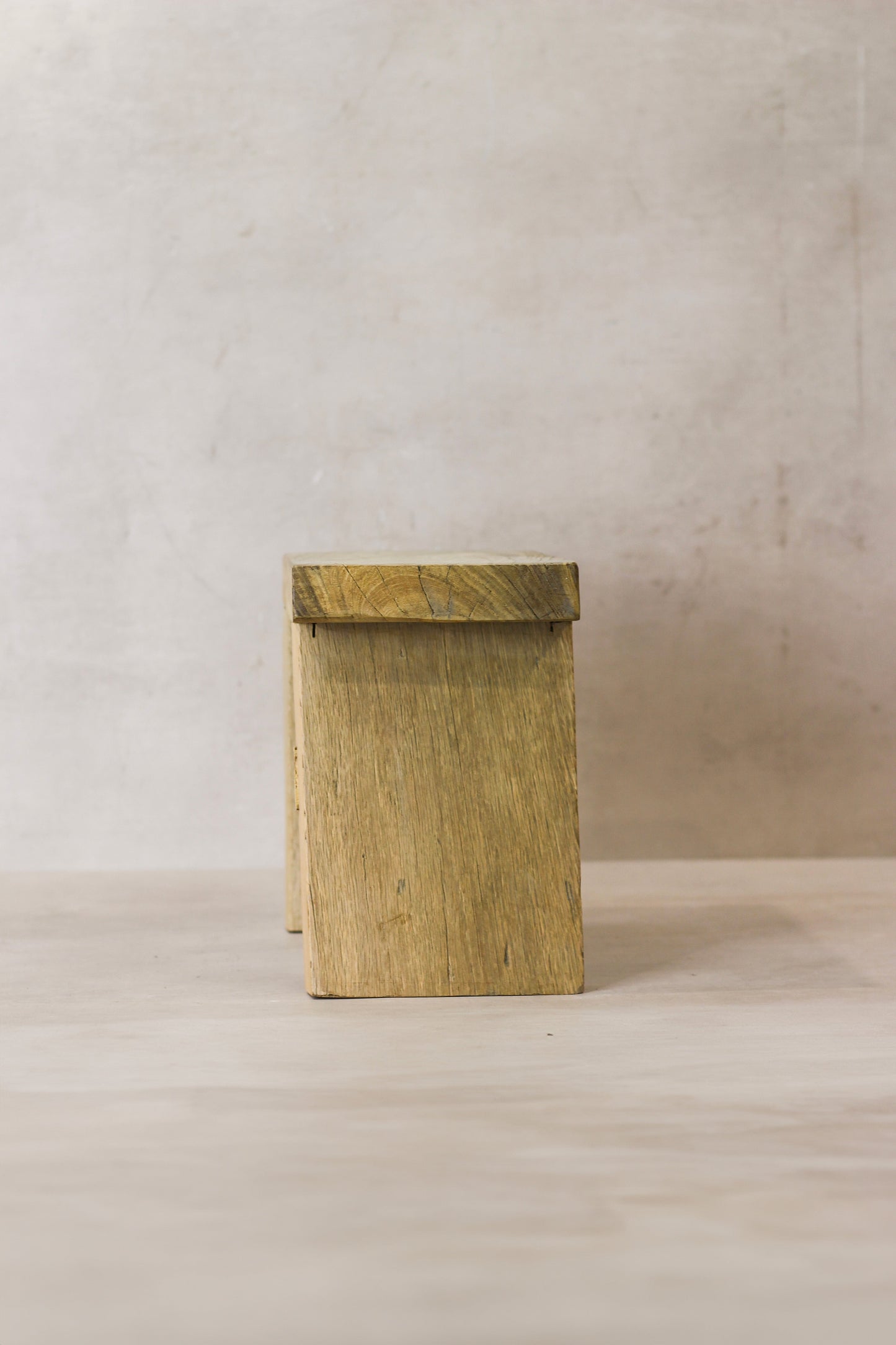 Vintage Rustic Square Elm Wood Stool - Small - No 8