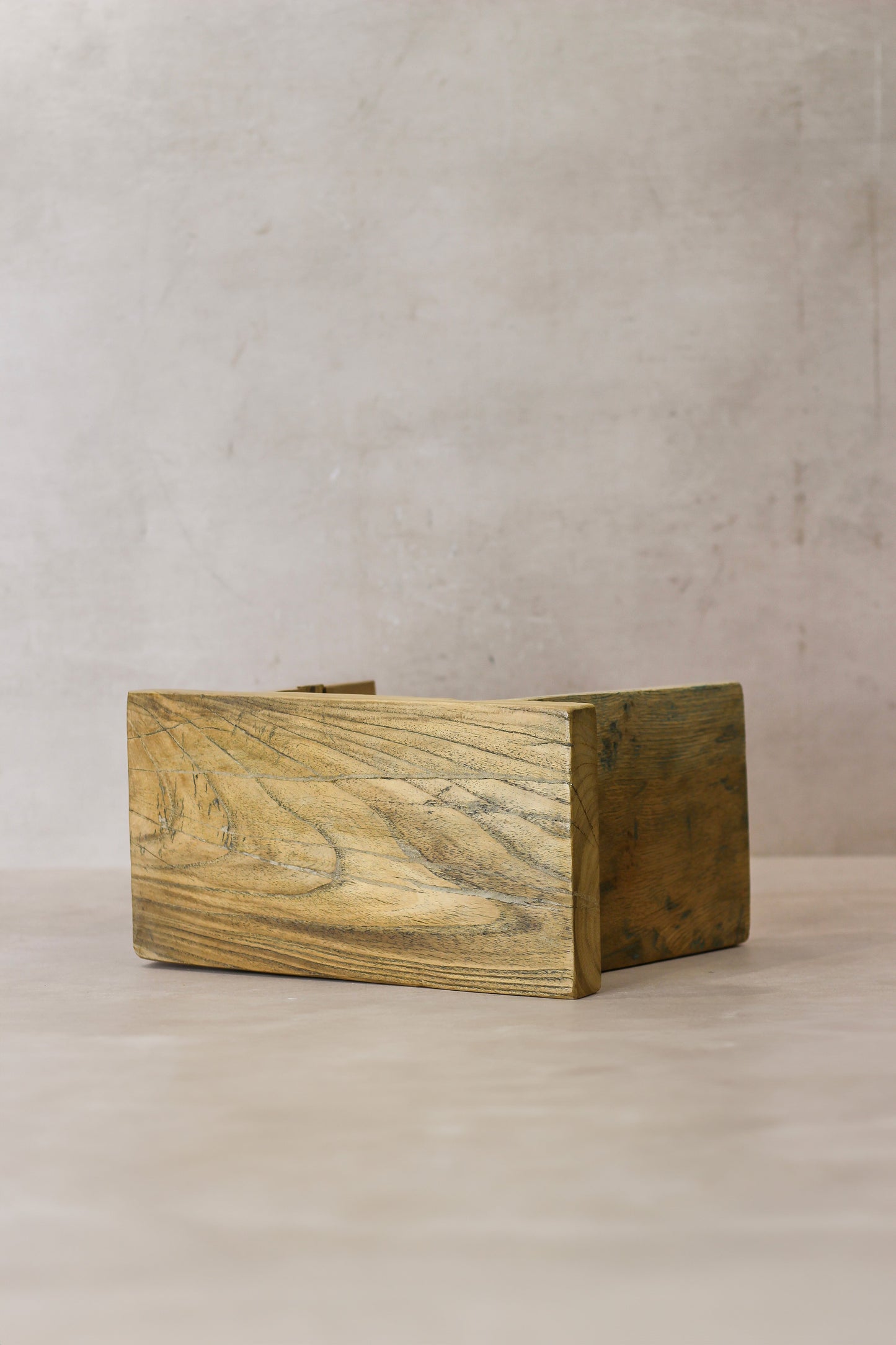 Vintage Rustic Square Elm Wood Stool - Small - No 8