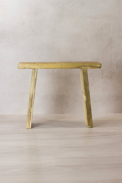 Vintage Rustic Square Elm Wood Stool - No 5