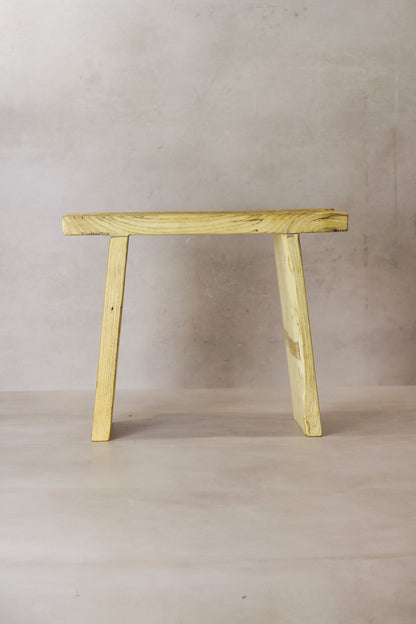 Vintage Rustic Square Elm Wood Stool - No 6