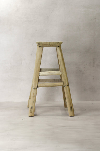Vintage Rustic Elm Wood Stool - Medium - No 72