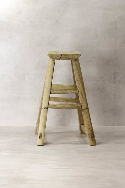 Vintage Rustic Elm Wood Stool - Medium - No 72