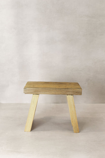 Vintage Rustic Square Elm Wood Stool - Small - No 9