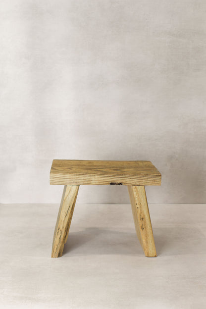 Vintage Rustic Square Elm Wood Stool - Small - No 9