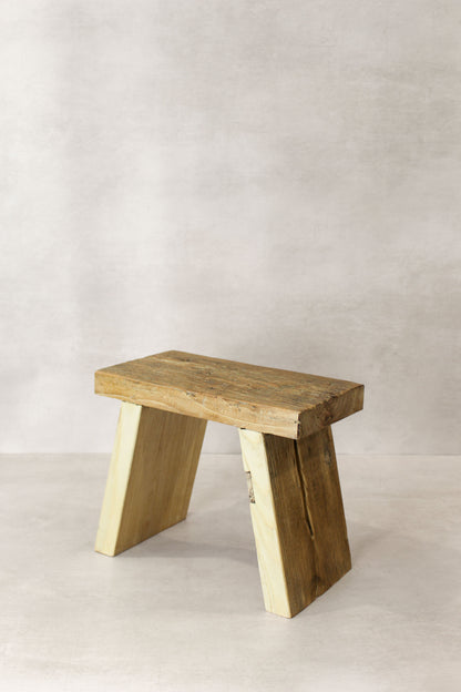 Vintage Rustic Square Elm Wood Stool - Small - No 11