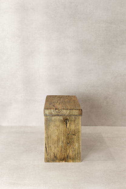Vintage Rustic Square Elm Wood Stool - Small - No 11