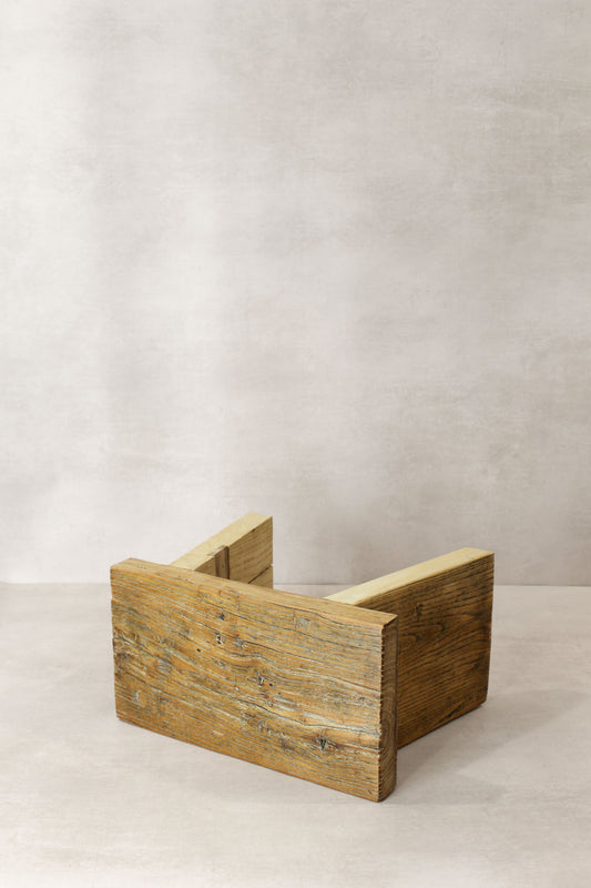 Vintage Rustic Square Elm Wood Stool - Small - No 11