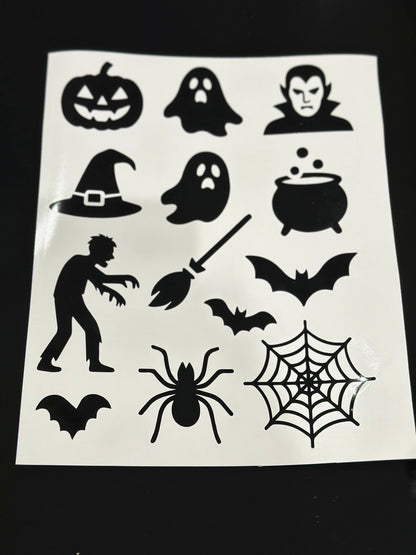 Sets Of 3/4 Black Assorted Font Or Face Halloween Pumpkin Window Door Halloween Sticker Labels