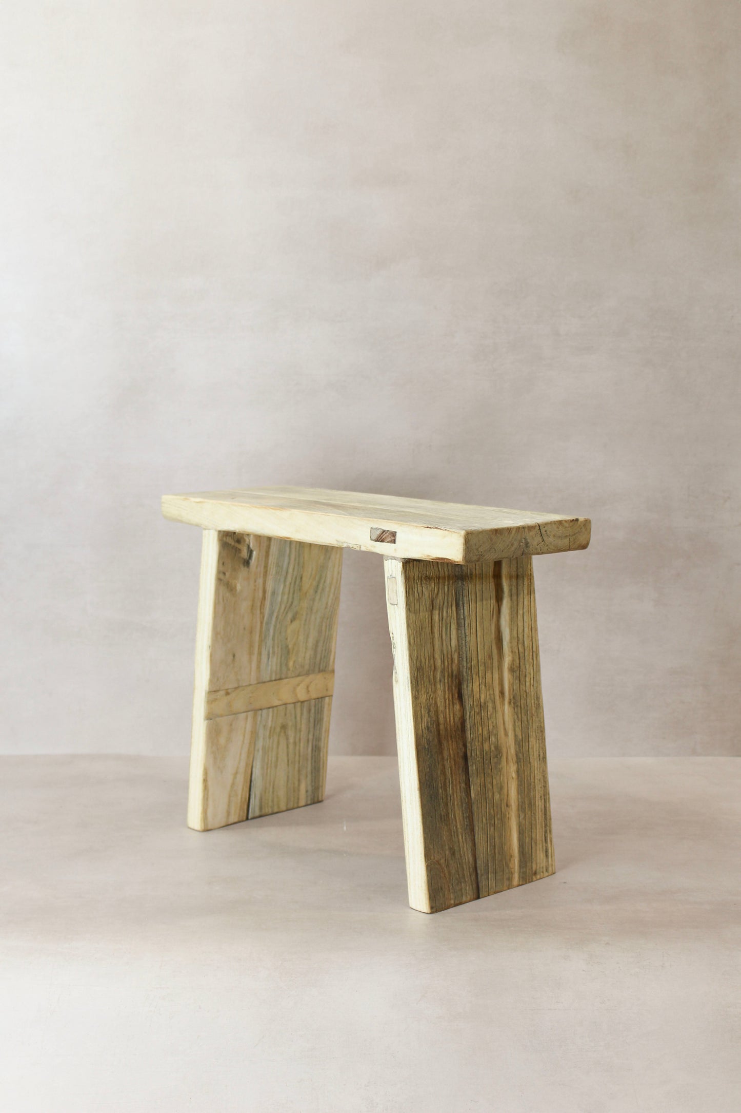 Vintage Rustic Square Elm Wood Stool - No 12