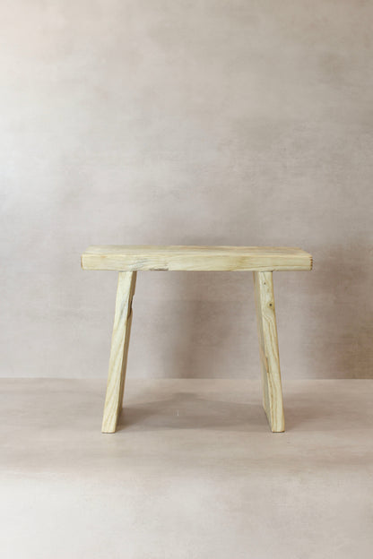 Vintage Rustic Square Elm Wood Stool - No 12