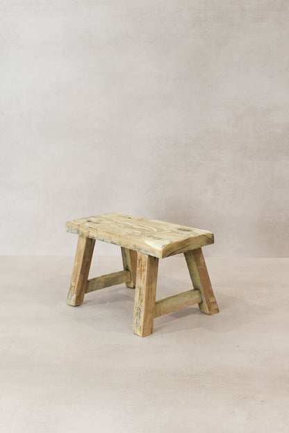 Vintage Rustic Elm Wood Stool - Small - No 17