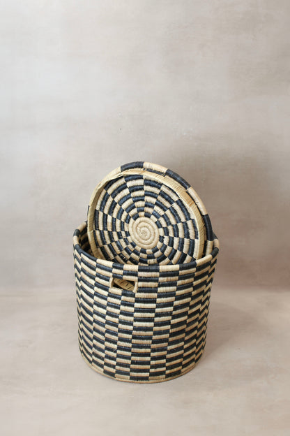 Woven checkerboard Basket Black and Natural - Malawi WB