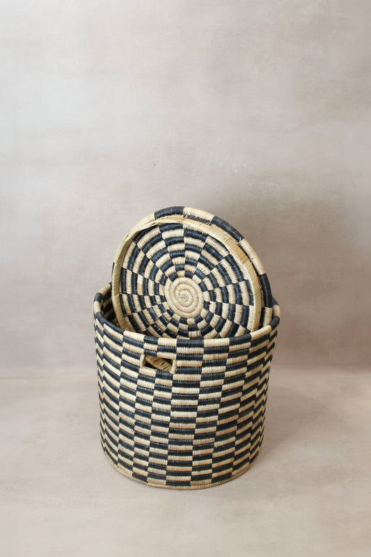 Woven checkerboard Basket Black and Natural - Malawi WB