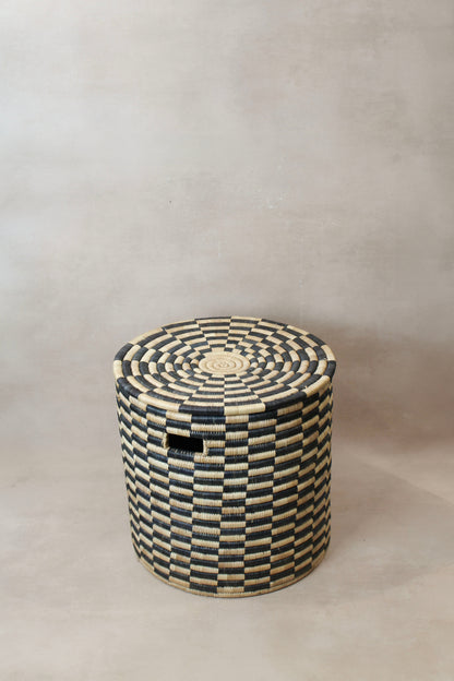 Woven checkerboard Basket Black and Natural - Malawi WB