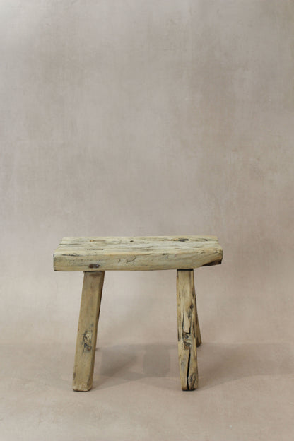 Vintage Rustic Elm Wood Stool - Small - No 21