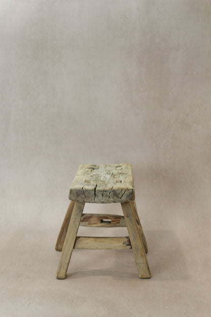 Vintage Rustic Elm Wood Stool - Small - No 21