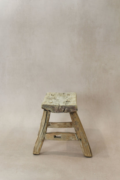 Vintage Rustic Elm Wood Stool - Small - No 21