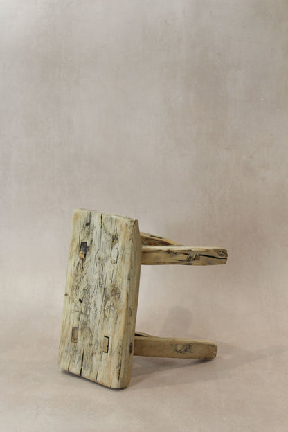 Vintage Rustic Elm Wood Stool - Small - No 21