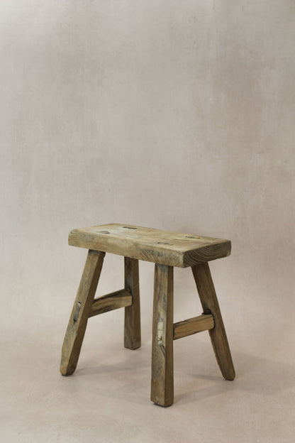 Vintage Rustic Elm Wood Stool - Small - No 24