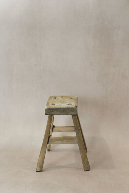 Vintage Rustic Elm Wood Stool - Small - No 24