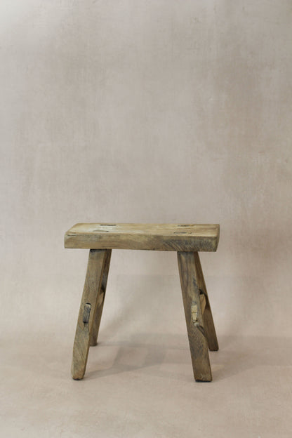 Vintage Rustic Elm Wood Stool - Small - No 24