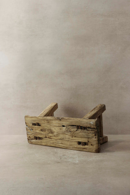 Vintage Rustic Elm Wood Stool - Small - No 8