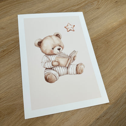 Set Of 3 Bear Netural Beige & Sage Green Watercolour Nursery Children's Boho Netural Room Wall Decor Print