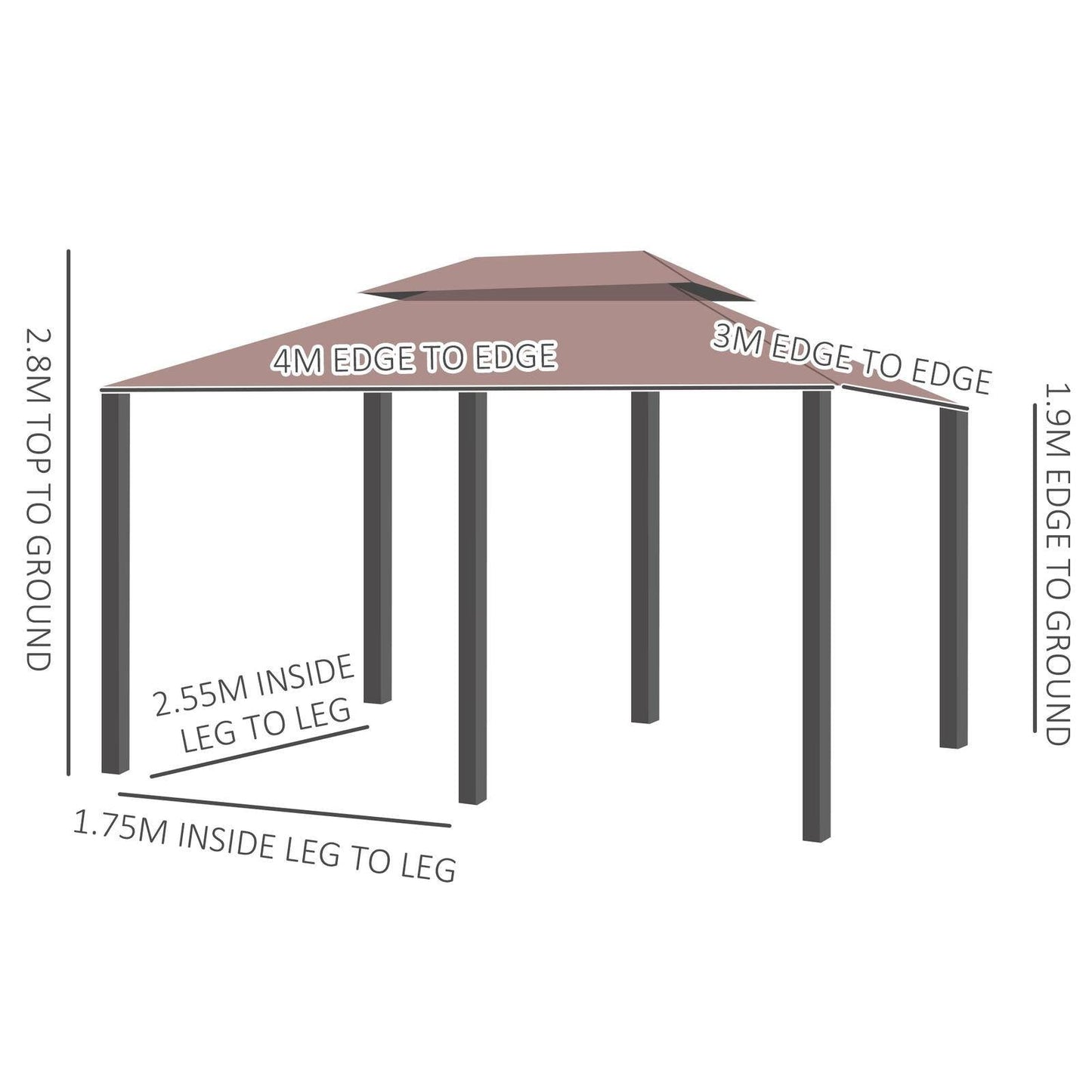 4m x 3M Metal Gazebo Canopy Party Tent Garden Pavillion Patio Shelter Pavilion with Curtains Sidewalls