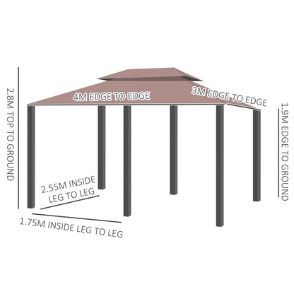 4m x 3M Metal Gazebo Canopy Party Tent Garden Pavillion Patio Shelter Pavilion with Curtains Sidewalls