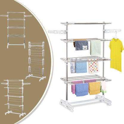 Folding Cloth Rail Adjustable Garment Rack With Wheels 4 Layer